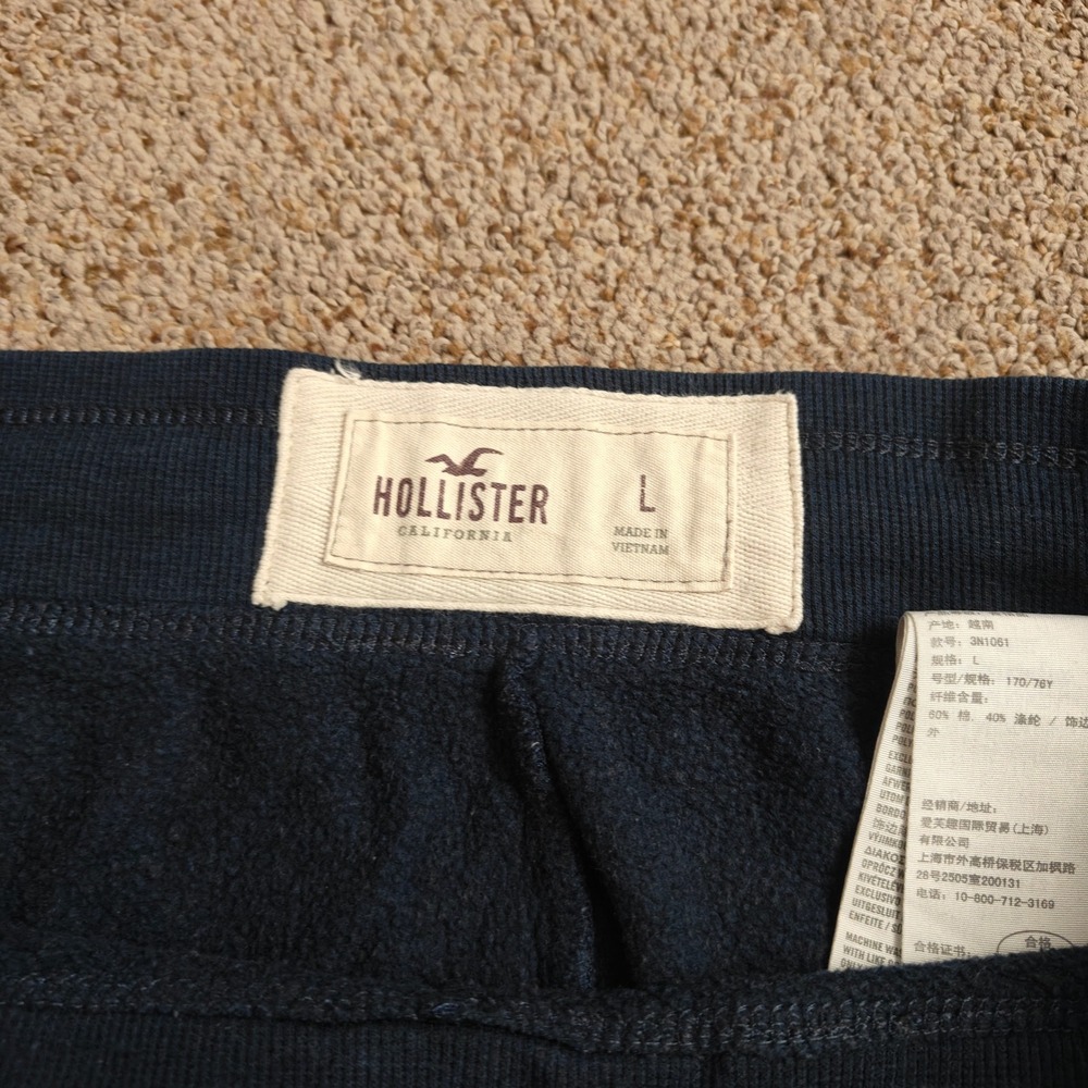 Hollister Women Navy Blue Jogger Sweatpants Dreaming of Surf Palm Tree Logo Sz L - Picture 5 of 14